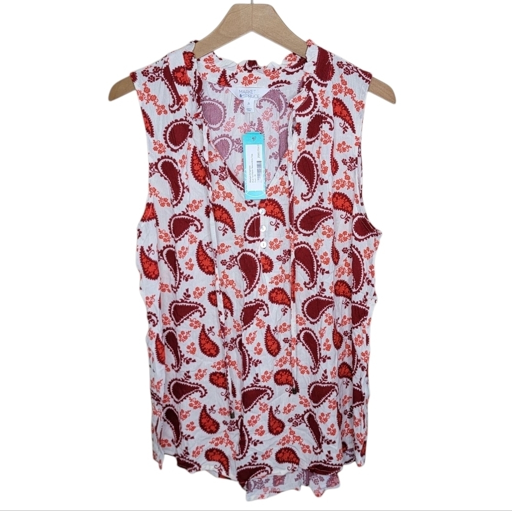 NWT Stitch Fix Market & Spruce Red Orange Ava Tie Neck Sleeveless Top Size XL